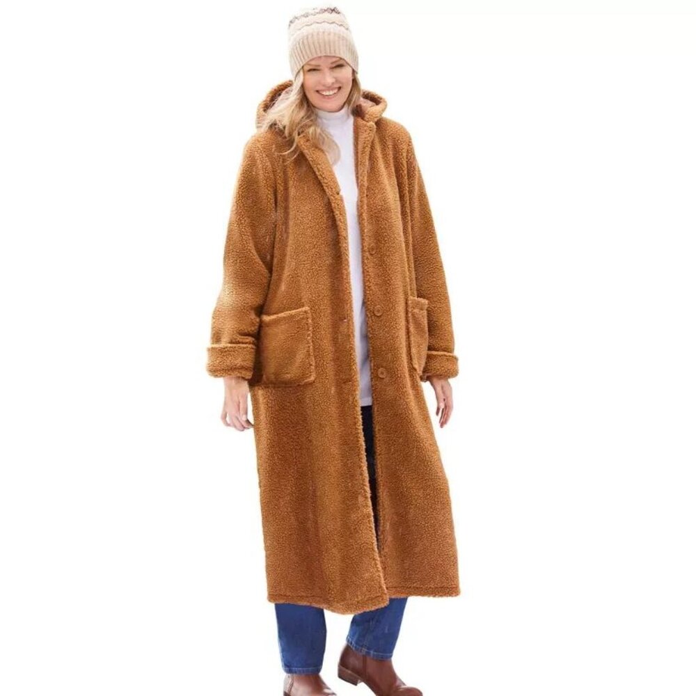 Woman Within Long Hooded Berber Fleece Coat